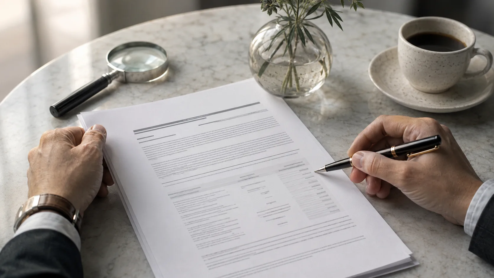 Event planner reviewing a vendor contract with pen and laptop, highlighting key clauses — how to read a vendor contract before signing
